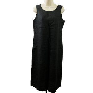 Earth Song Shift Dress 10 Petite 100% Linen Black Sleeveles Minimalist Lagenlook